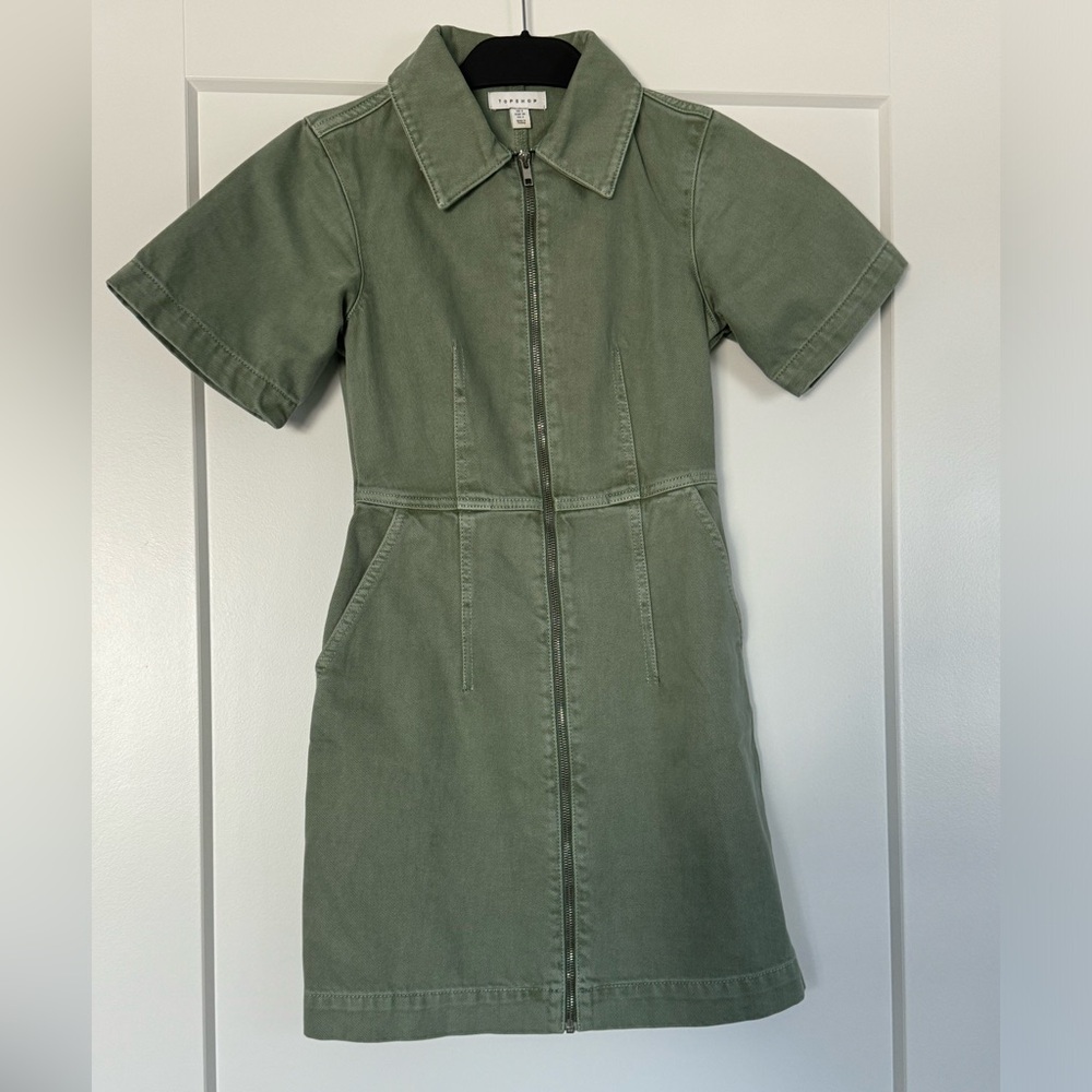Top shop fitted denim zip dress